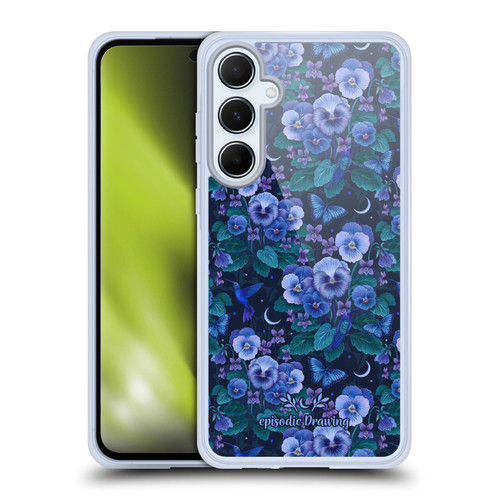 Episodic Drawing Florals & Serpents Violet Blue Flowers Soft Gel Case for Samsung Galaxy A55 5G