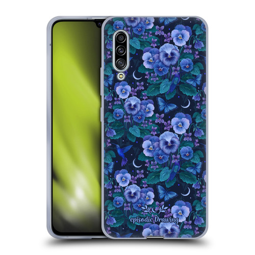 Episodic Drawing Florals & Serpents Violet Blue Flowers Soft Gel Case for Samsung Galaxy A90 5G (2019)