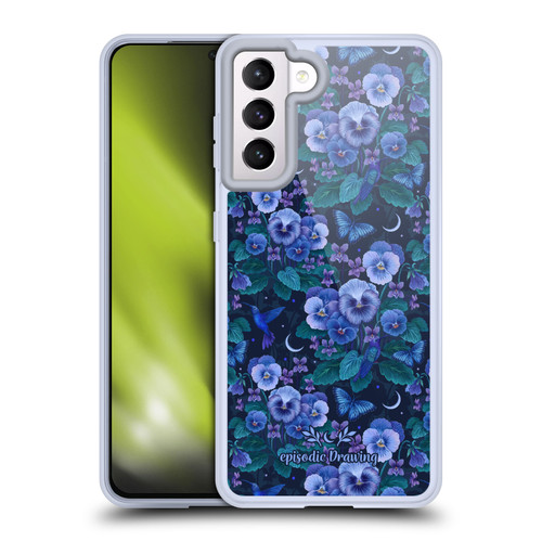 Episodic Drawing Florals & Serpents Violet Blue Flowers Soft Gel Case for Samsung Galaxy S21 5G