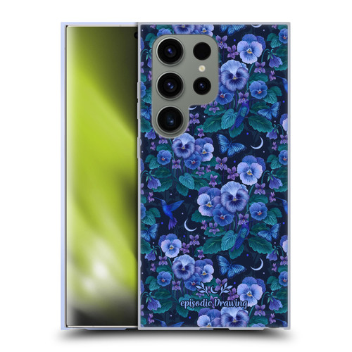 Episodic Drawing Florals & Serpents Violet Blue Flowers Soft Gel Case for Samsung Galaxy S24 Ultra 5G