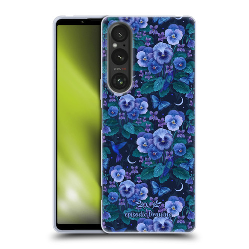 Episodic Drawing Florals & Serpents Violet Blue Flowers Soft Gel Case for Sony Xperia 1 V 5G