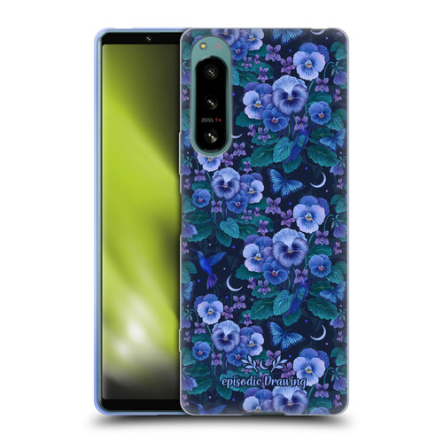 Episodic Drawing Florals & Serpents Violet Blue Flowers Soft Gel Case for Sony Xperia 5 IV