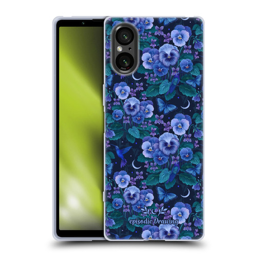 Episodic Drawing Florals & Serpents Violet Blue Flowers Soft Gel Case for Sony Xperia 5 V 5G
