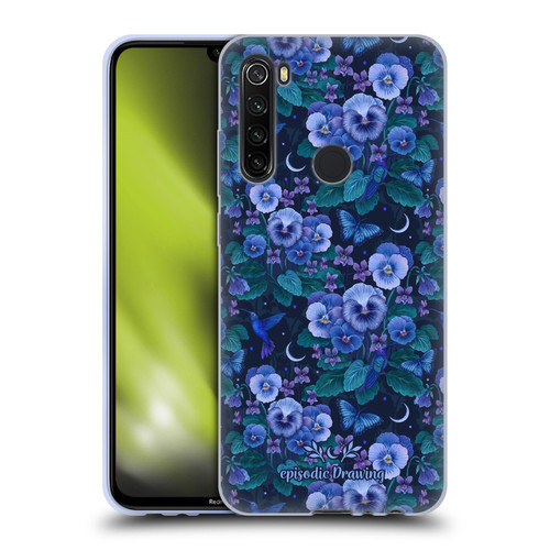 Episodic Drawing Florals & Serpents Violet Blue Flowers Soft Gel Case for Xiaomi Redmi Note 8T