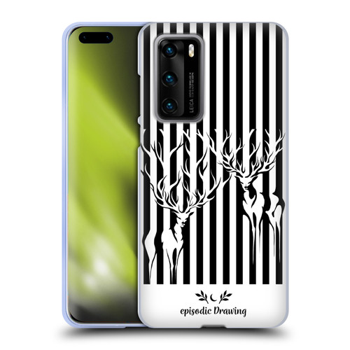 Episodic Drawing Mix Illustrations Deers In Stripes Soft Gel Case for Huawei P40 5G