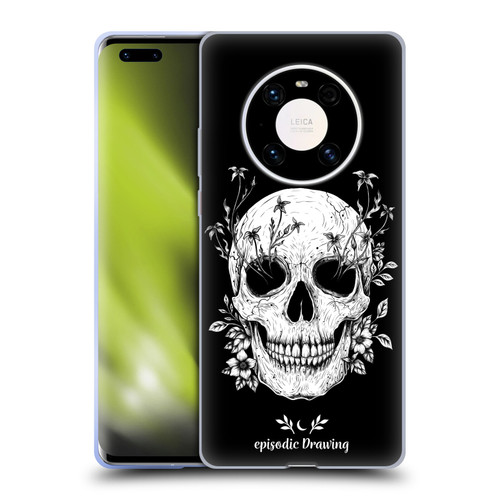 Episodic Drawing Mix Illustrations Floral Skull Soft Gel Case for Huawei Mate 40 Pro 5G