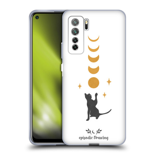 Episodic Drawing Mix Illustrations Cat And Moon Soft Gel Case for Huawei Nova 7 SE/P40 Lite 5G