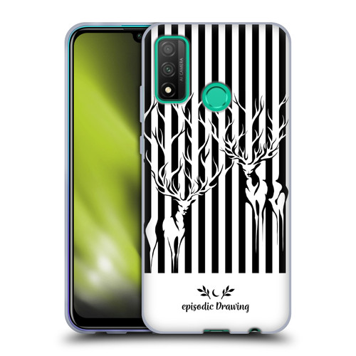 Episodic Drawing Mix Illustrations Deers In Stripes Soft Gel Case for Huawei P Smart (2020)