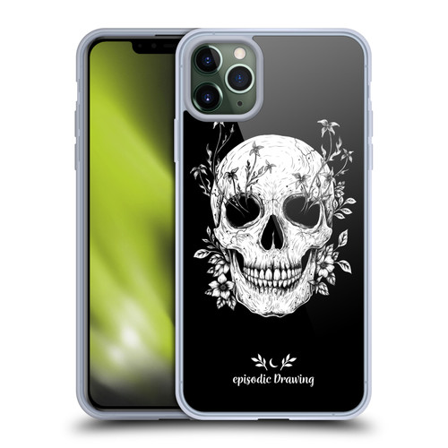 Episodic Drawing Mix Illustrations Floral Skull Soft Gel Case for Apple iPhone 11 Pro Max