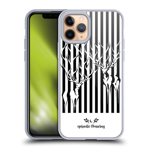 Episodic Drawing Mix Illustrations Deers In Stripes Soft Gel Case for Apple iPhone 11 Pro