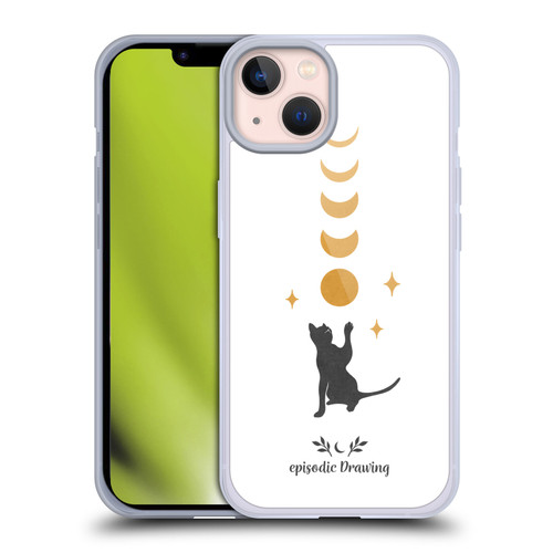 Episodic Drawing Mix Illustrations Cat And Moon Soft Gel Case for Apple iPhone 13