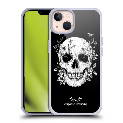 Episodic Drawing Mix Illustrations Floral Skull Soft Gel Case for Apple iPhone 13