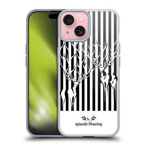 Episodic Drawing Mix Illustrations Deers In Stripes Soft Gel Case for Apple iPhone 15