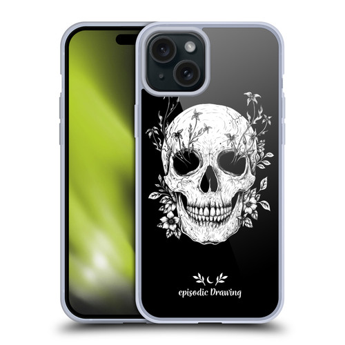 Episodic Drawing Mix Illustrations Floral Skull Soft Gel Case for Apple iPhone 15 Plus