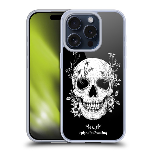 Episodic Drawing Mix Illustrations Floral Skull Soft Gel Case for Apple iPhone 15 Pro