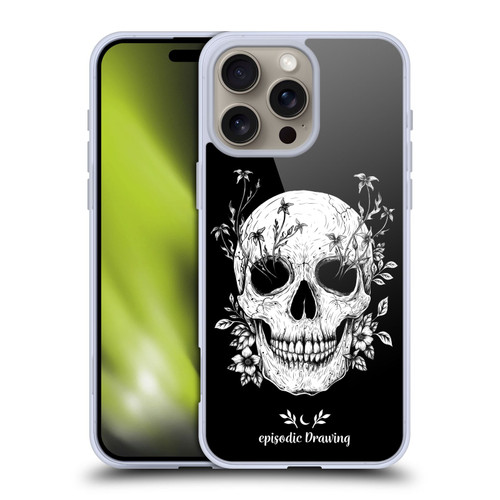 Episodic Drawing Mix Illustrations Floral Skull Soft Gel Case for Apple iPhone 16 Pro Max