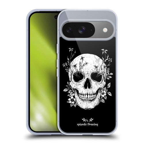 Episodic Drawing Mix Illustrations Floral Skull Soft Gel Case for Google Pixel 9 / Pixel 9 Pro