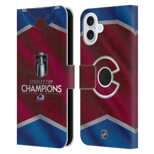 NHL 2022 Stanley Cup Champions Colorado Avalanche Jersey Leather Book Wallet Case Cover For Apple iPhone 16 Plus