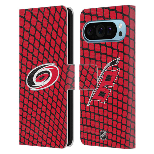 NHL Carolina Hurricanes Net Pattern Leather Book Wallet Case Cover For Google Pixel 9 / Pixel 9 Pro