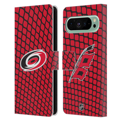 NHL Carolina Hurricanes Net Pattern Leather Book Wallet Case Cover For Google Pixel 9 Pro XL