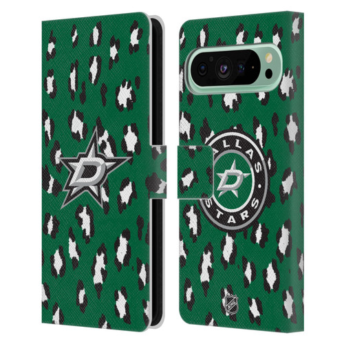 NHL Dallas Stars Leopard Patten Leather Book Wallet Case Cover For Google Pixel 9 Pro XL