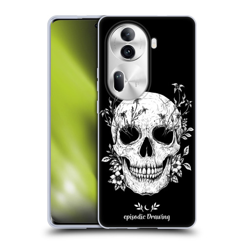 Episodic Drawing Mix Illustrations Floral Skull Soft Gel Case for OPPO Reno11 Pro