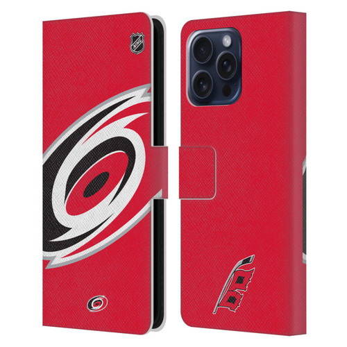 NHL Carolina Hurricanes Oversized Leather Book Wallet Case Cover For Apple iPhone 16 Pro Max