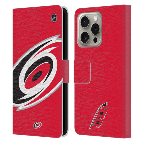 NHL Carolina Hurricanes Oversized Leather Book Wallet Case Cover For Apple iPhone 16 Pro