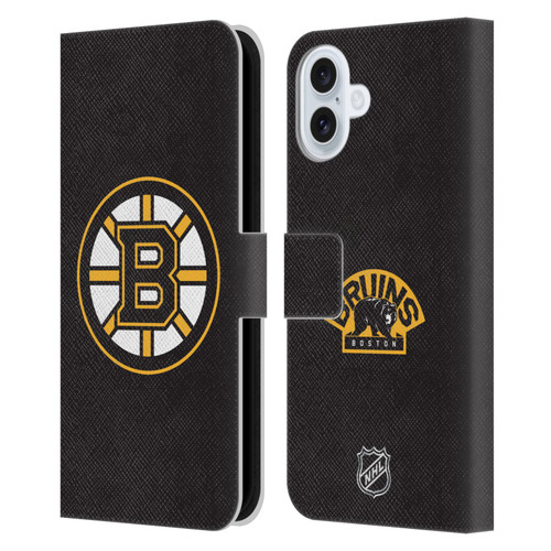 NHL Boston Bruins Plain Leather Book Wallet Case Cover For Apple iPhone 16 Plus