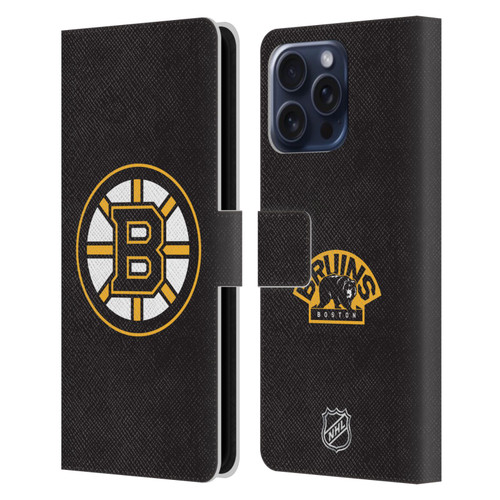 NHL Boston Bruins Plain Leather Book Wallet Case Cover For Apple iPhone 16 Pro Max