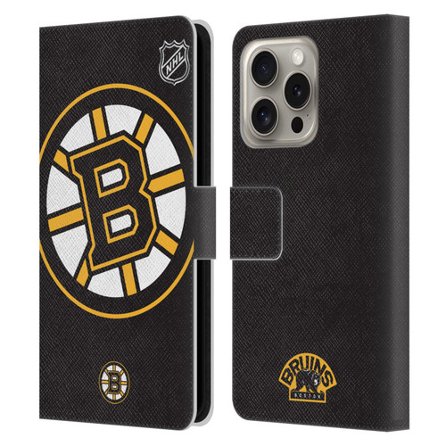 NHL Boston Bruins Oversized Leather Book Wallet Case Cover For Apple iPhone 16 Pro
