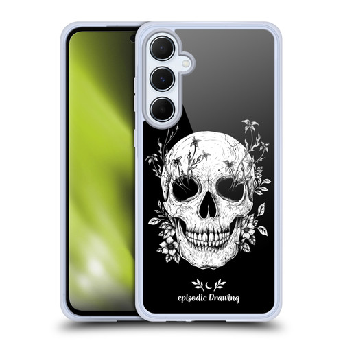 Episodic Drawing Mix Illustrations Floral Skull Soft Gel Case for Samsung Galaxy A55 5G