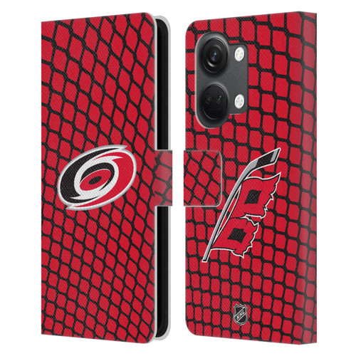 NHL Carolina Hurricanes Net Pattern Leather Book Wallet Case Cover For OnePlus Nord 3 5G