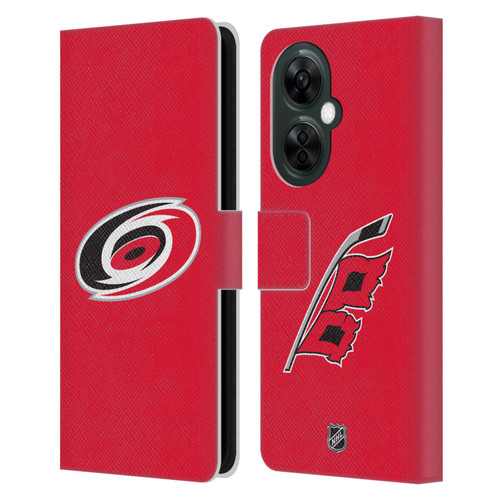 NHL Carolina Hurricanes Plain Leather Book Wallet Case Cover For OnePlus Nord CE 3 Lite 5G