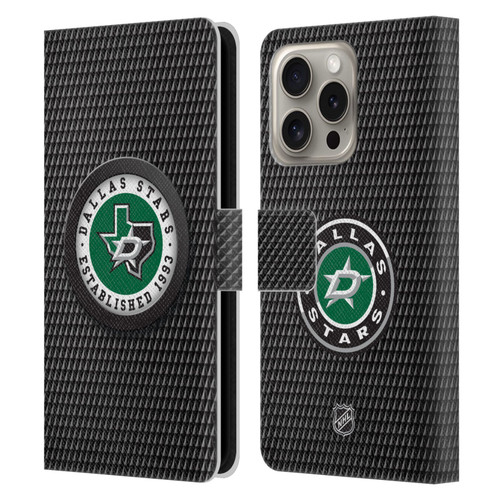 NHL Dallas Stars Puck Texture Leather Book Wallet Case Cover For Apple iPhone 16 Pro