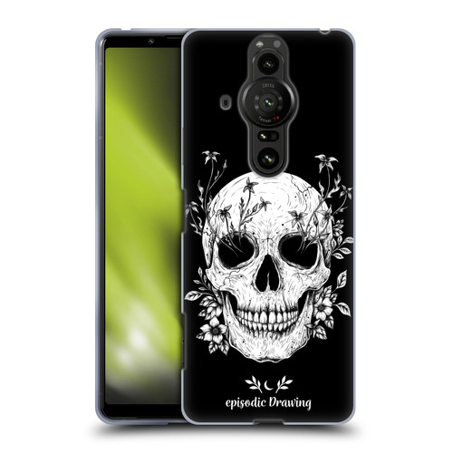 Episodic Drawing Mix Illustrations Floral Skull Soft Gel Case for Sony Xperia Pro-I