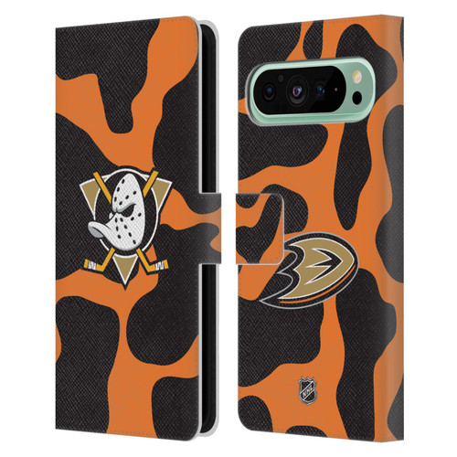 NHL Anaheim Ducks Cow Pattern Leather Book Wallet Case Cover For Google Pixel 9 Pro XL NHL Anaheim Ducks Cow Pattern Leather Book Wallet Case Cover For Google Pixel 9 Pro XL