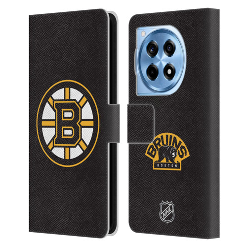 NHL Boston Bruins Plain Leather Book Wallet Case Cover For OnePlus 12R