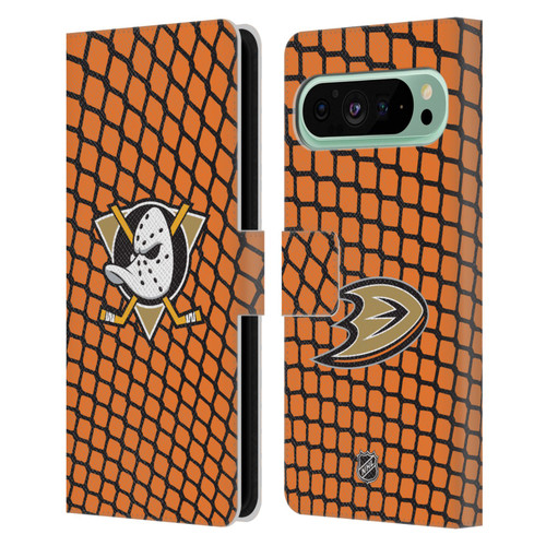 NHL Anaheim Ducks Net Pattern Leather Book Wallet Case Cover For Google Pixel 9 Pro XL