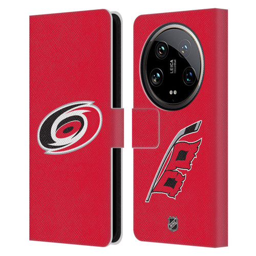 NHL Carolina Hurricanes Plain Leather Book Wallet Case Cover For Xiaomi 14 Ultra