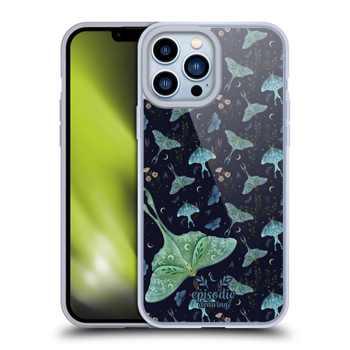 Episodic Drawing Moth Patterns Green Soft Gel Case for Apple iPhone 13 Pro Max