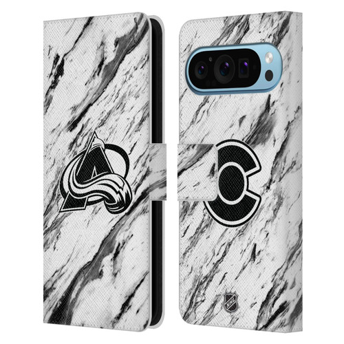 NHL Colorado Avalanche Marble Leather Book Wallet Case Cover For Google Pixel 9 / Pixel 9 Pro