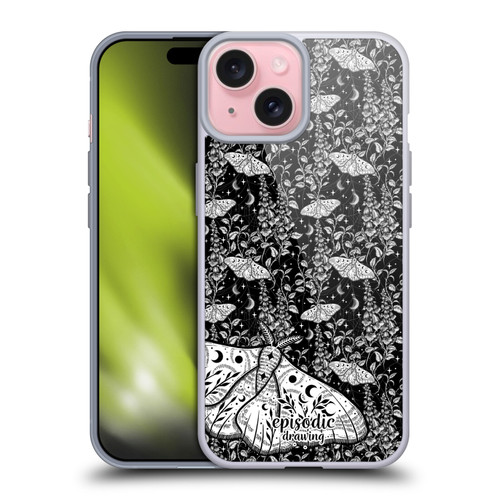 Episodic Drawing Moth Patterns White Soft Gel Case for Apple iPhone 15