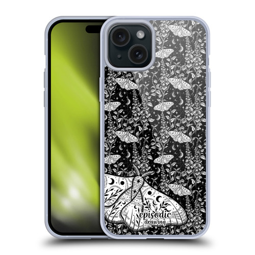 Episodic Drawing Moth Patterns White Soft Gel Case for Apple iPhone 15 Plus