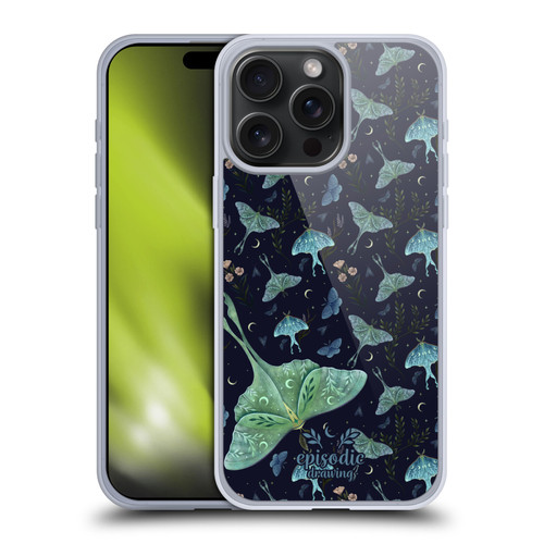 Episodic Drawing Moth Patterns Green Soft Gel Case for Apple iPhone 15 Pro Max