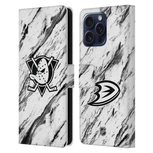 NHL Anaheim Ducks Marble Leather Book Wallet Case Cover For Apple iPhone 16 Pro Max
