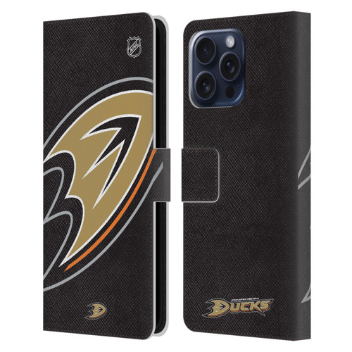 NHL Anaheim Ducks Oversized Leather Book Wallet Case Cover For Apple iPhone 16 Pro Max