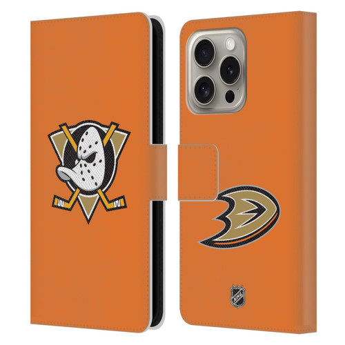 NHL Anaheim Ducks Plain Leather Book Wallet Case Cover For Apple iPhone 16 Pro