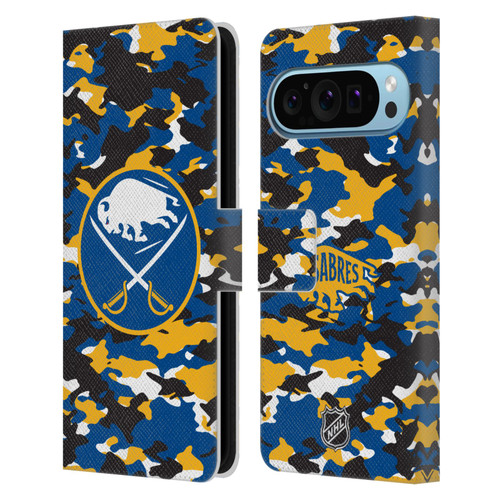 NHL Buffalo Sabres Camouflage Leather Book Wallet Case Cover For Google Pixel 9 / Pixel 9 Pro