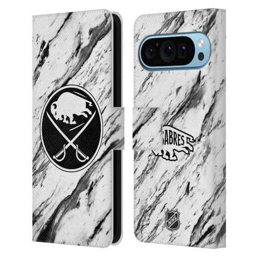 NHL Buffalo Sabres Marble Leather Book Wallet Case Cover For Google Pixel 9 / Pixel 9 Pro